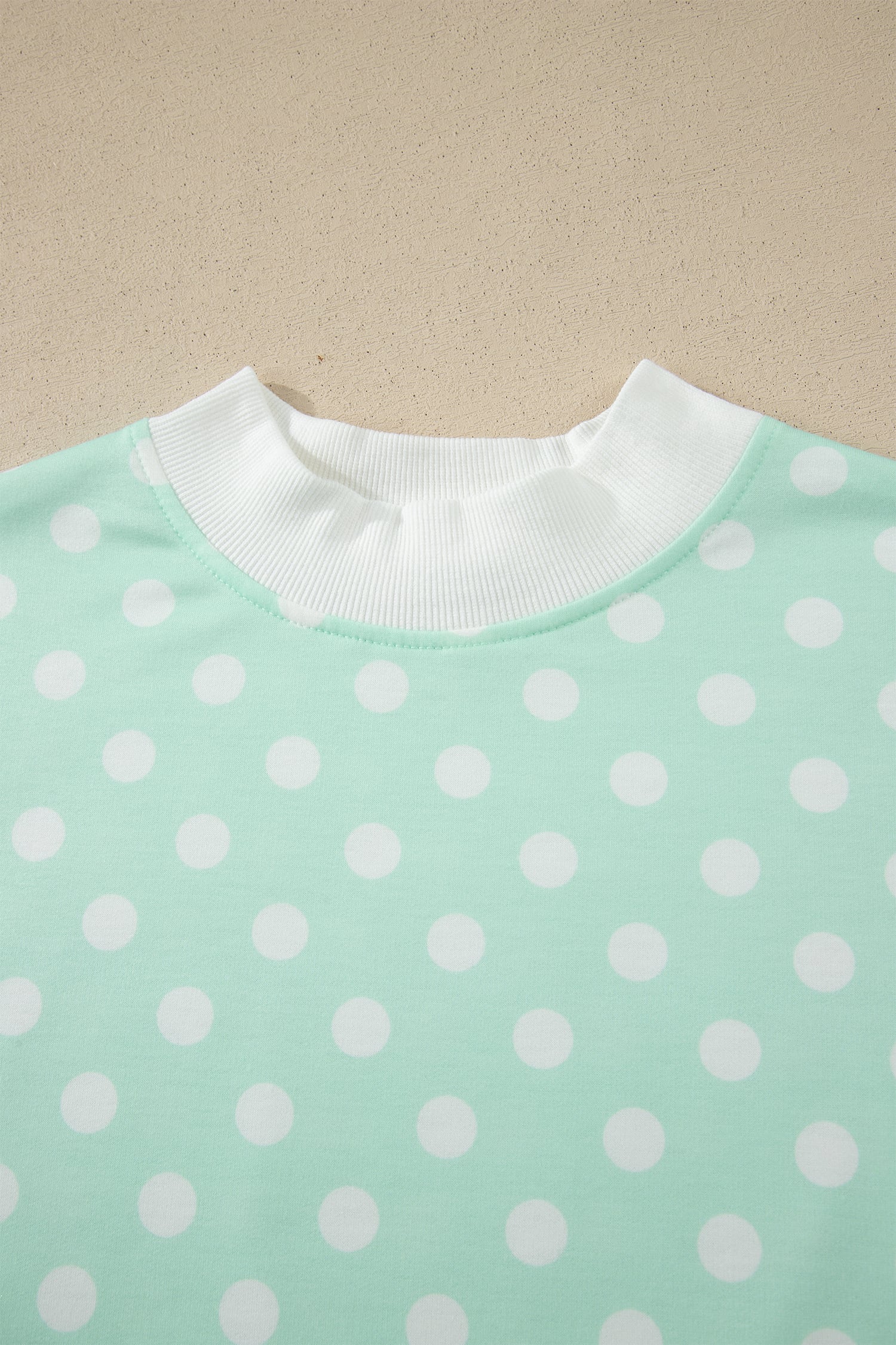 Green Polka Dot Print Color Block Trim Mock Neck Short Set