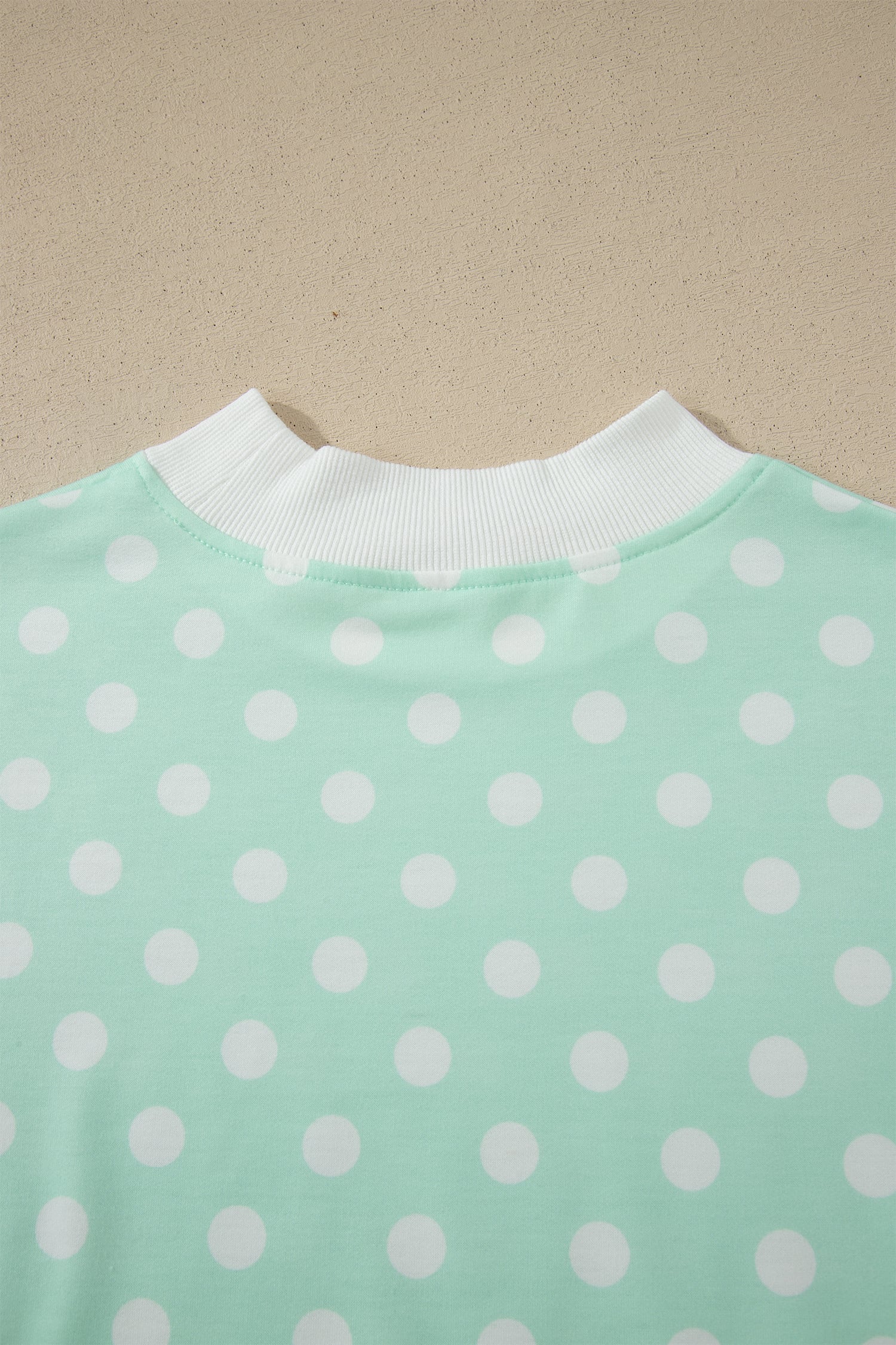 Green Polka Dot Print Color Block Trim Mock Neck Short Set