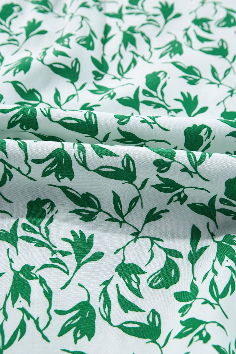 Green Printed Lace Detail Floral Puff Sleeve Fall Shirt