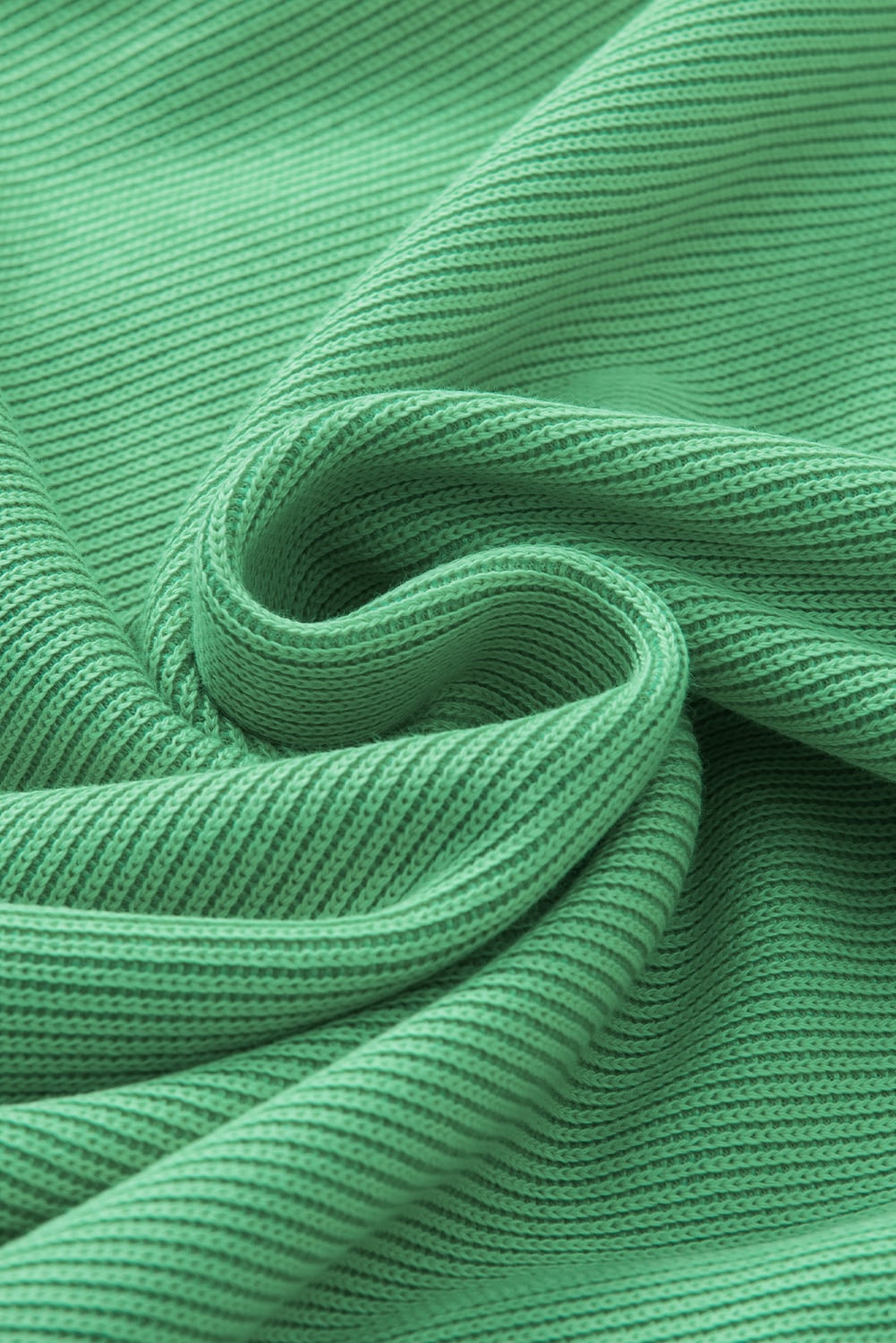 Green Ribbed Knit Puffy Ruffle Sleeve Blouse