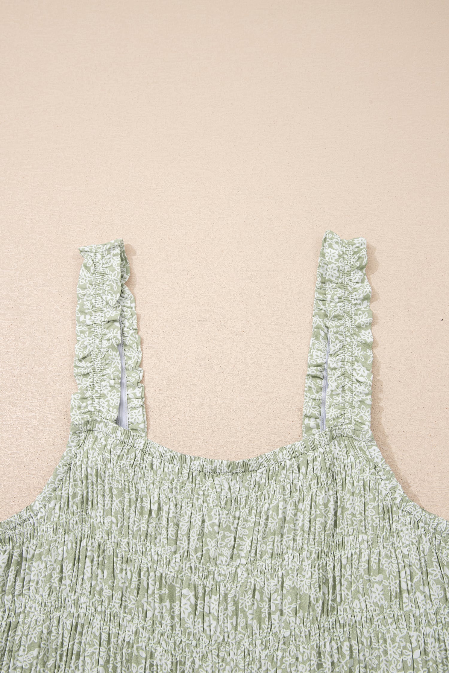 Green Smocked Bodice Square Neck Sleeveless Floral Jumpsuit
