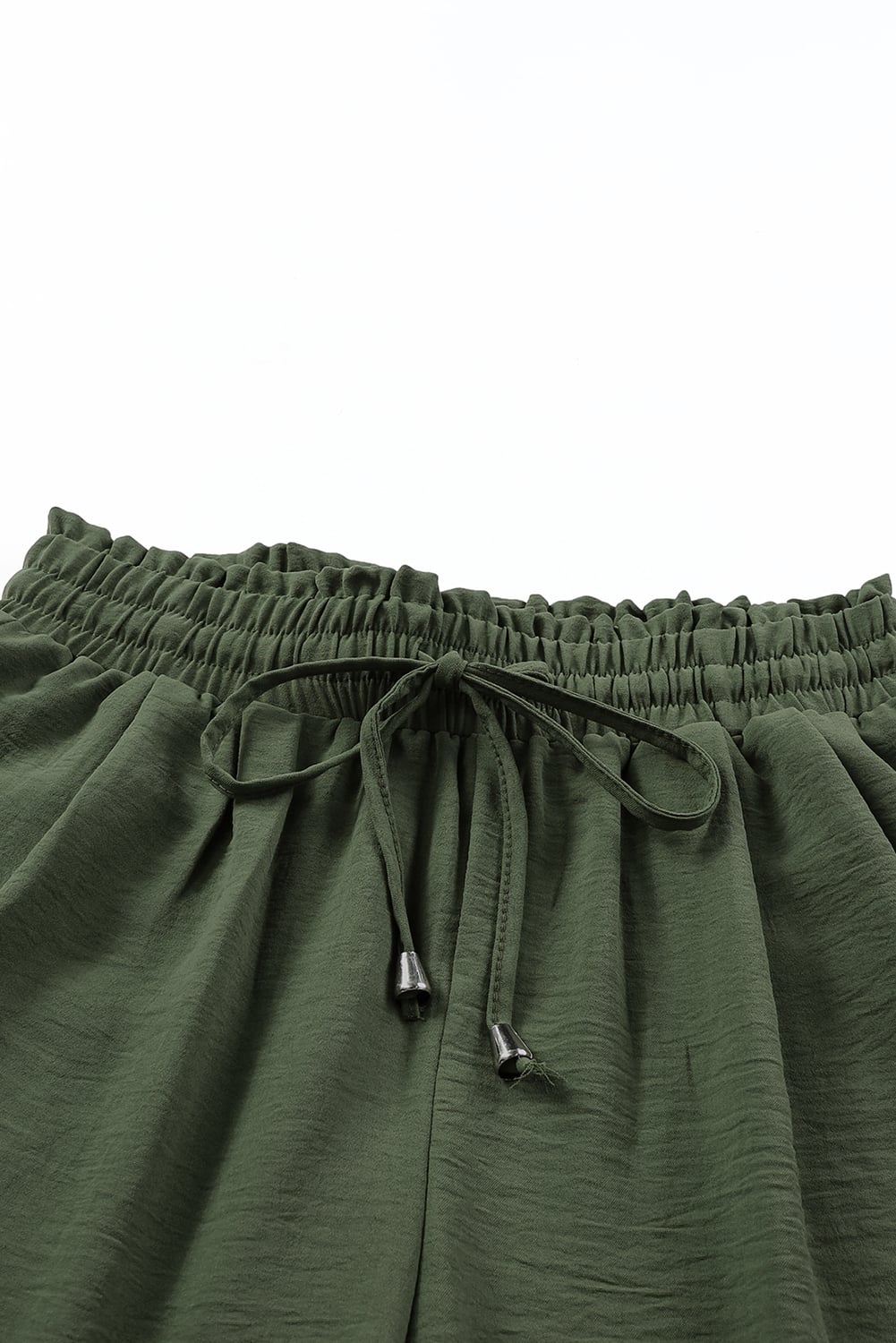 Green Solid Color Drawstring Smocked Waist Joggers