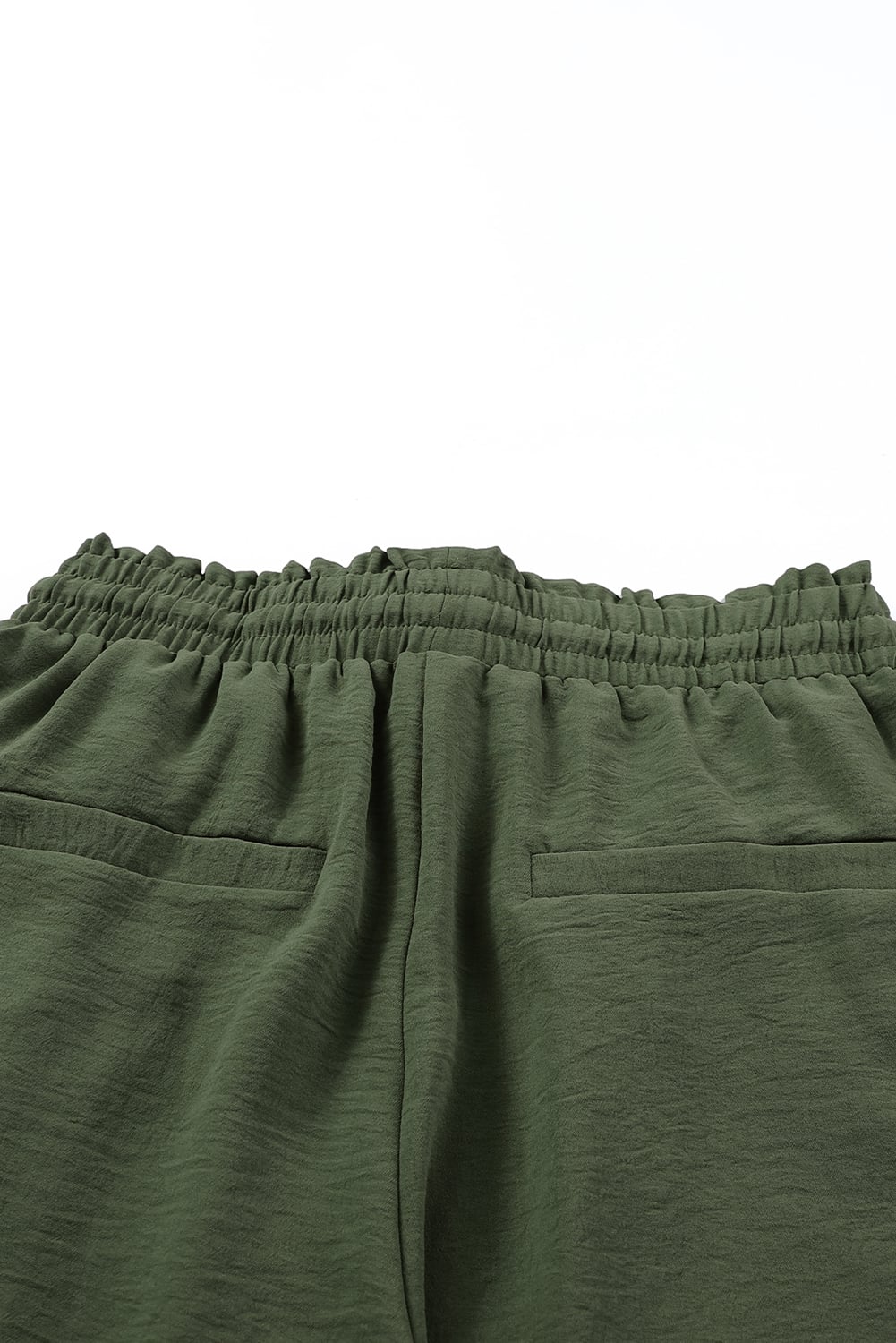 Green Solid Color Drawstring Smocked Waist Joggers