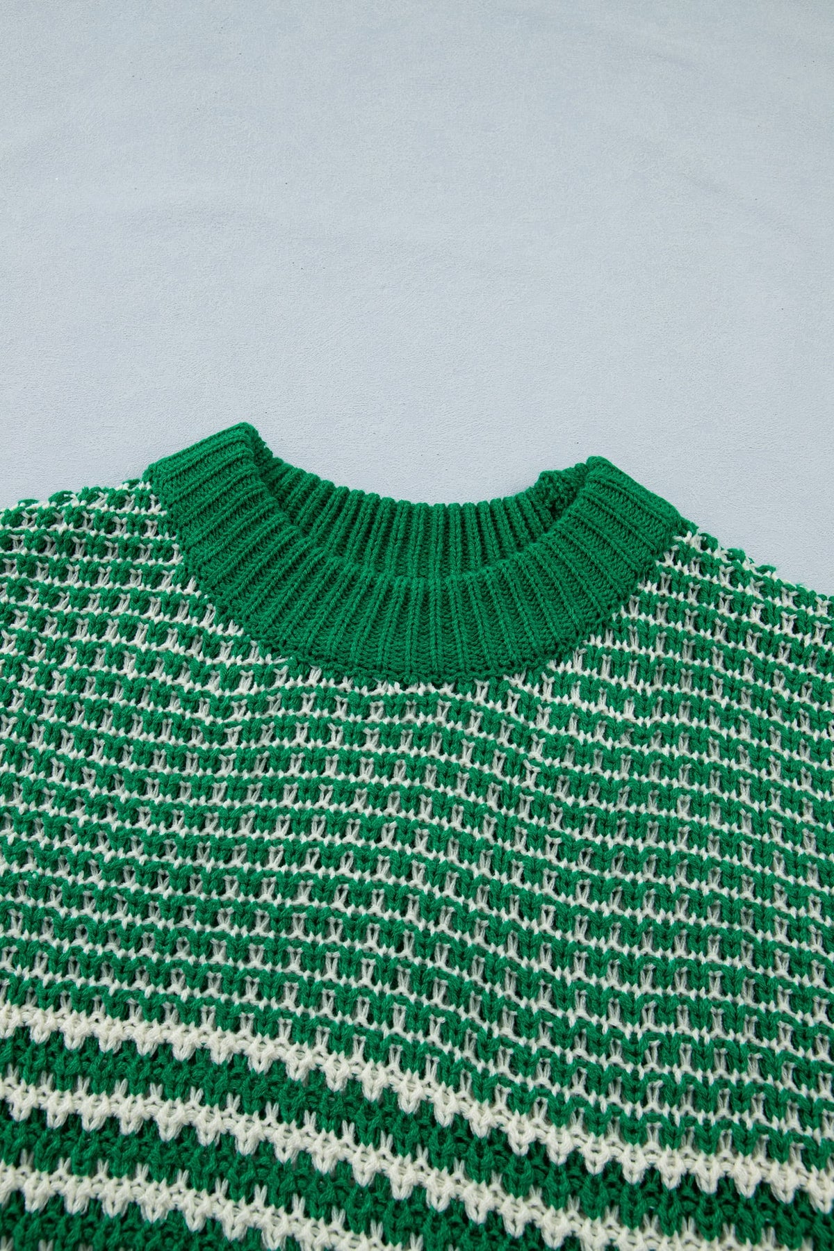 Green Stripe 3/4 Draped Sleeve Slouchy Sweater