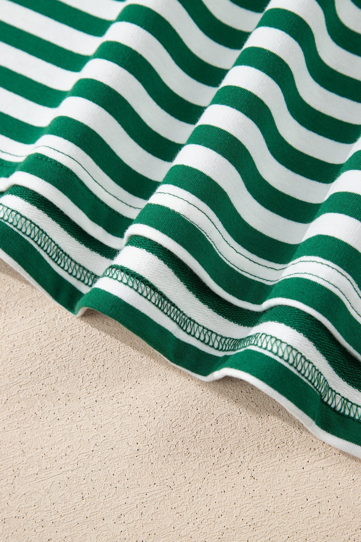 Green Stripe Boxy Tee Drawstring Elastic Waist Plus Size Short Set