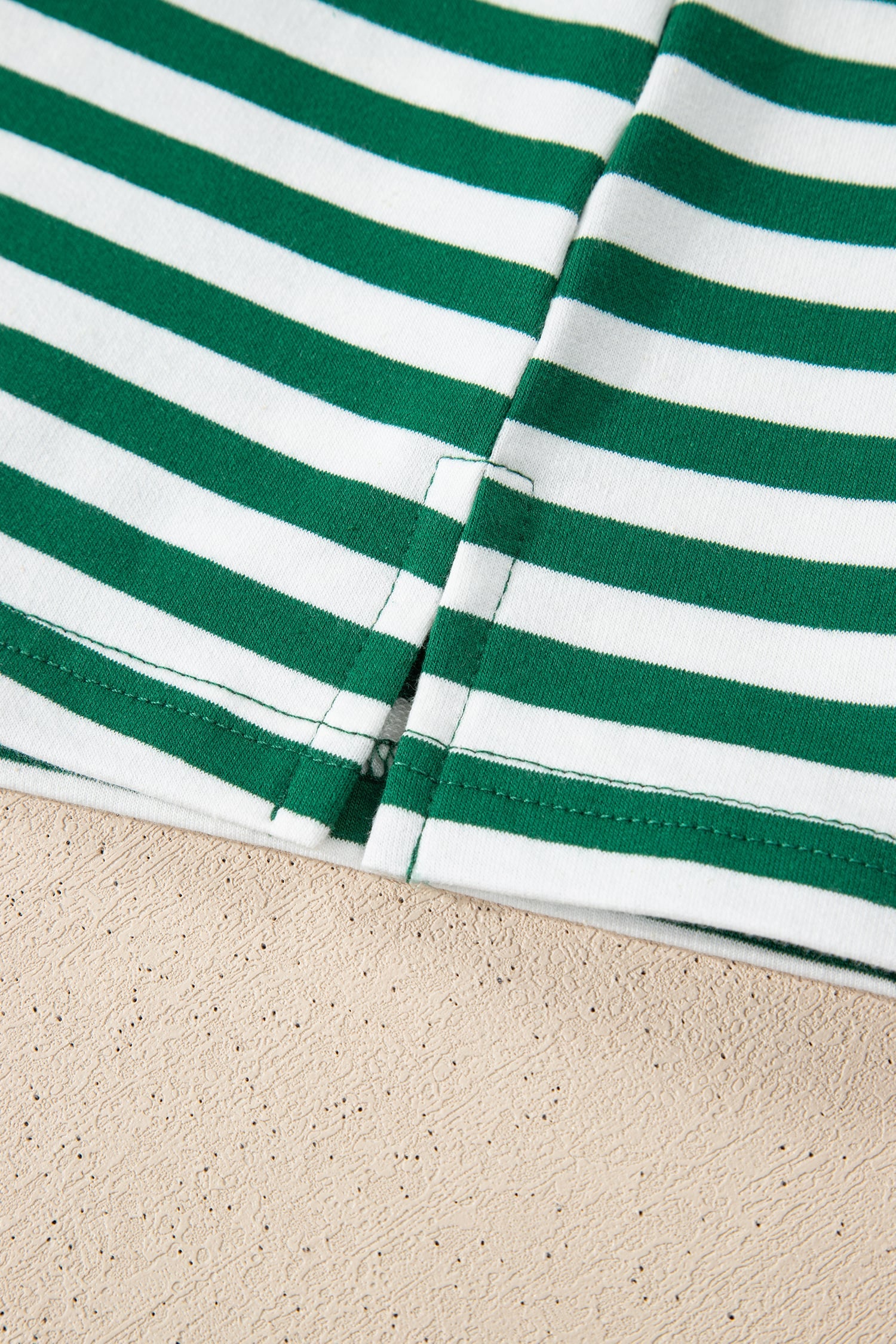 Green Stripe Boxy Tee Drawstring Elastic Waist Plus Size Short Set