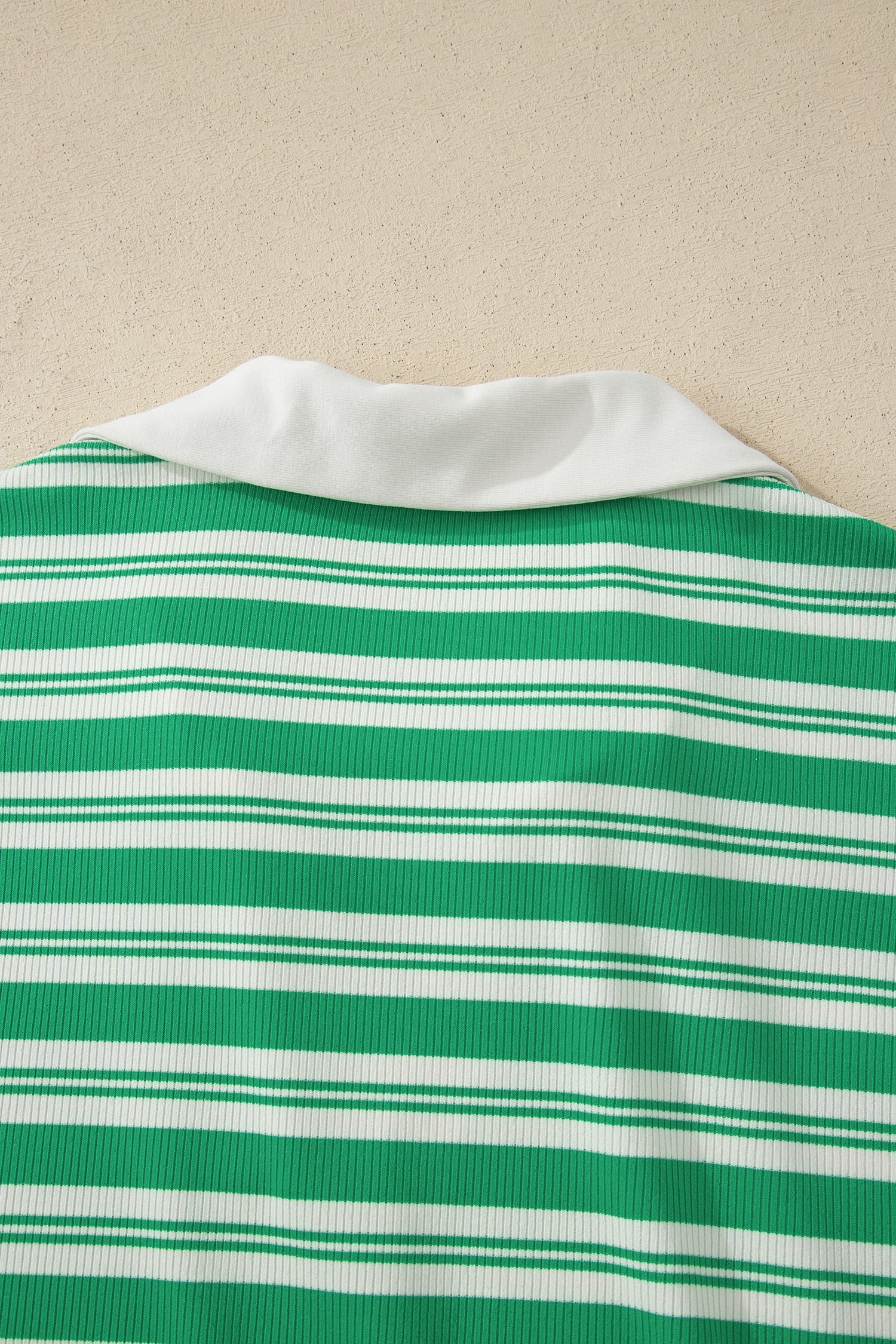 Green Stripe Collared V Neck Short Sleeve T Shirt Midi Dress with Pockets