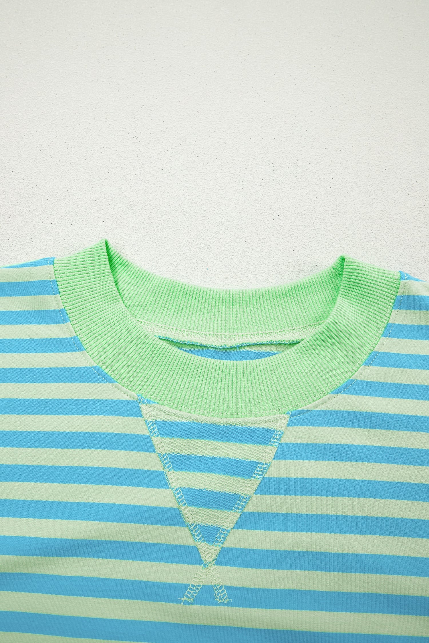 Green Stripe Color Block Detail Long Sleeve Pullover Elastic Waist Pull On Shorts 2pcs Set
