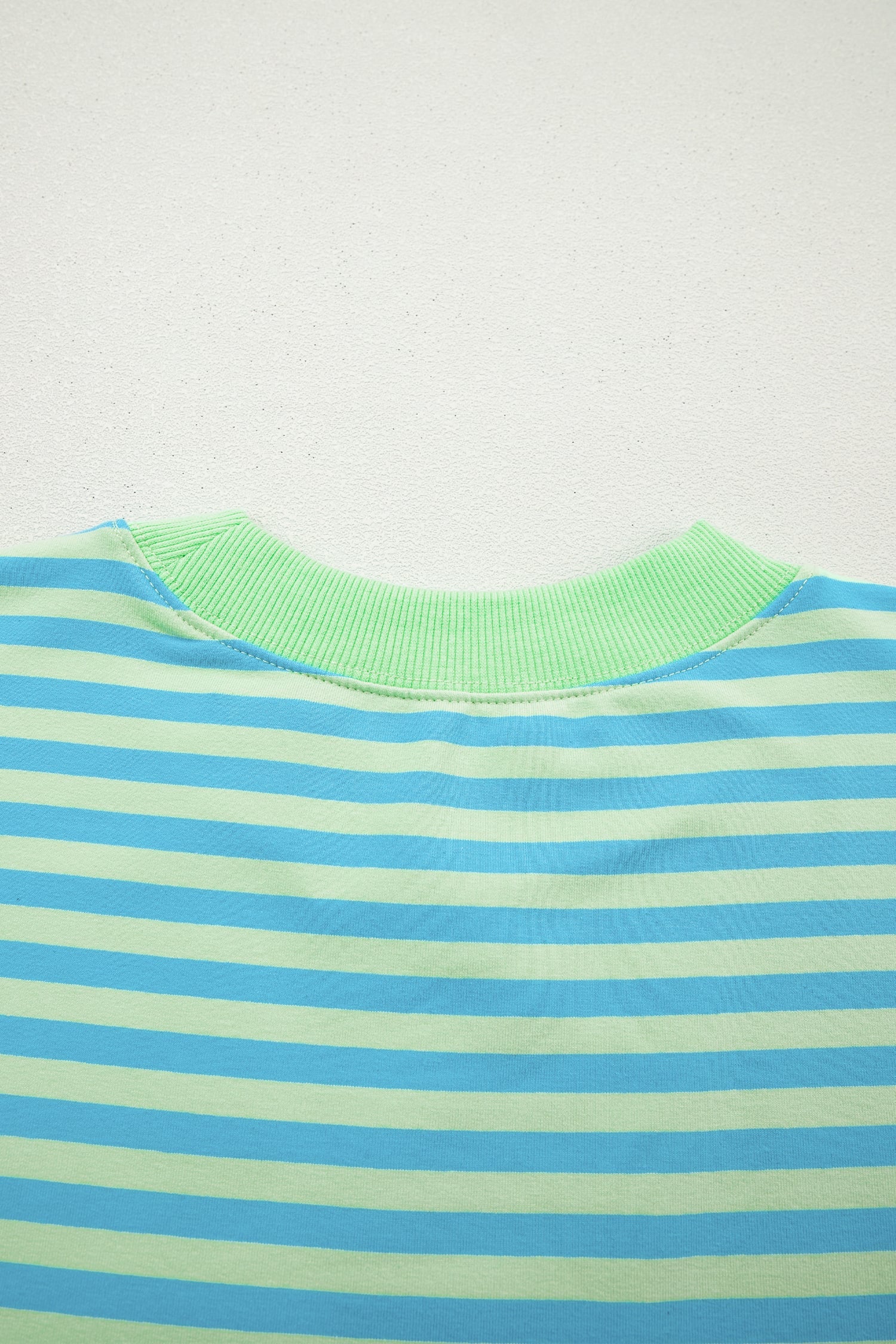Green Stripe Color Block Detail Long Sleeve Pullover Elastic Waist Pull On Shorts 2pcs Set