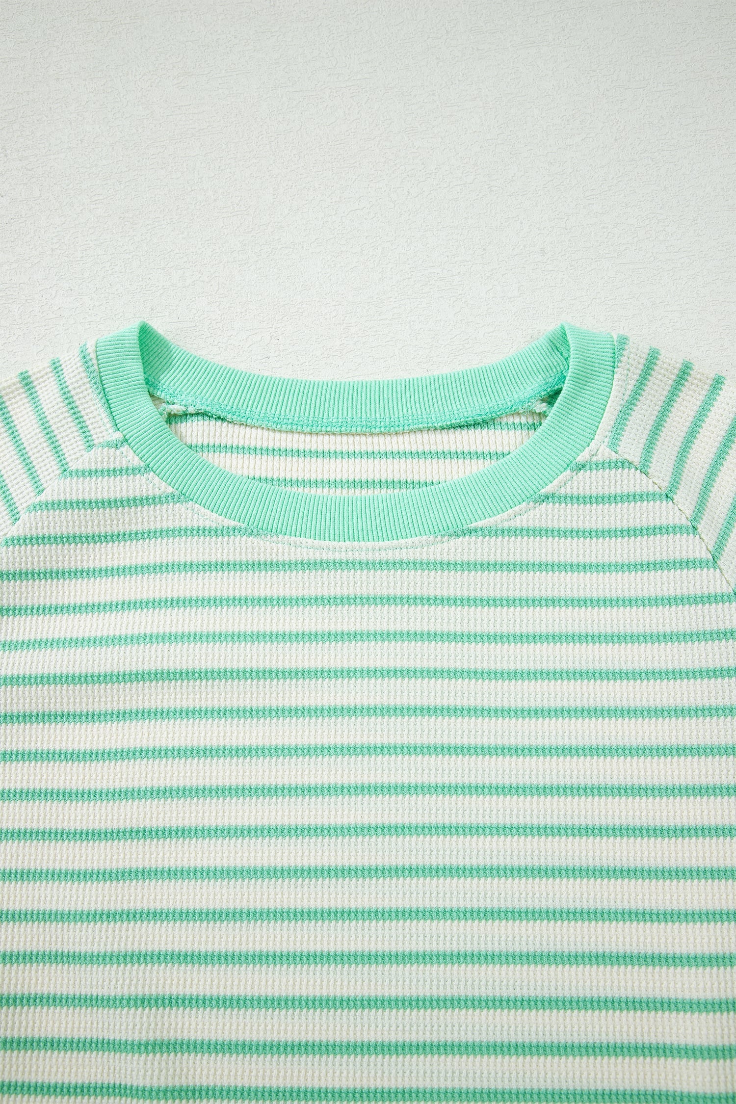 Green Stripe Colorblock Trim Round Neck Short Sleeve Tee