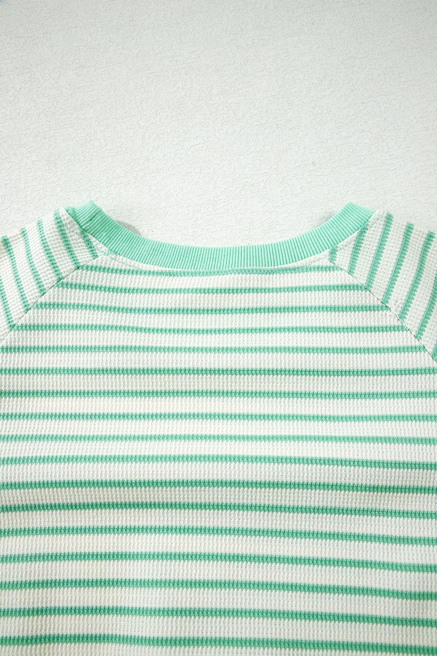 Green Stripe Colorblock Trim Round Neck Short Sleeve Tee