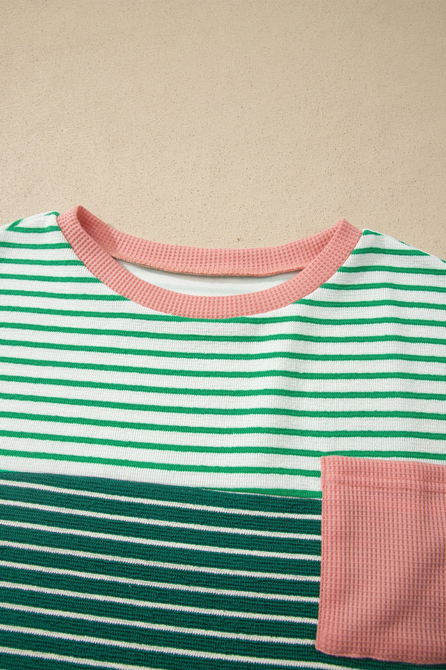 Green Stripe Contrast Print Color Block Detail Relaxed Tee