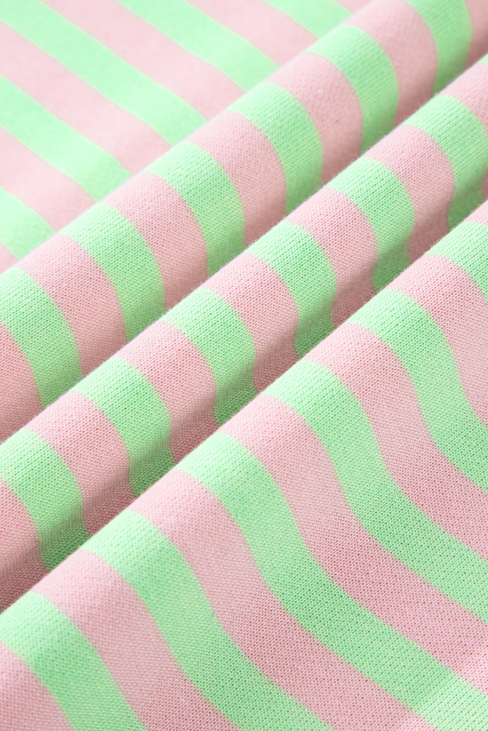 Green Stripe Contrast Ribbed Trim Crossed Stitch Drop Shoulder Sweatshirt