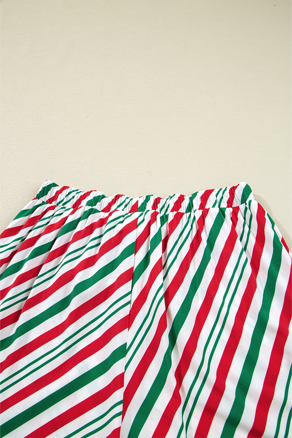 Green Stripe Contrast Velvet Ribbon Knot Christmas 2pcs Pajama Set