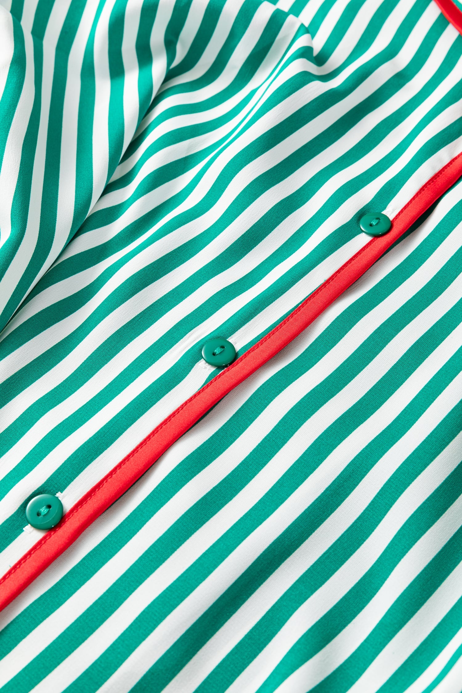 Green Stripe Contrast Velvet Trim Bow Knot Waist 2pcs Pajama Set