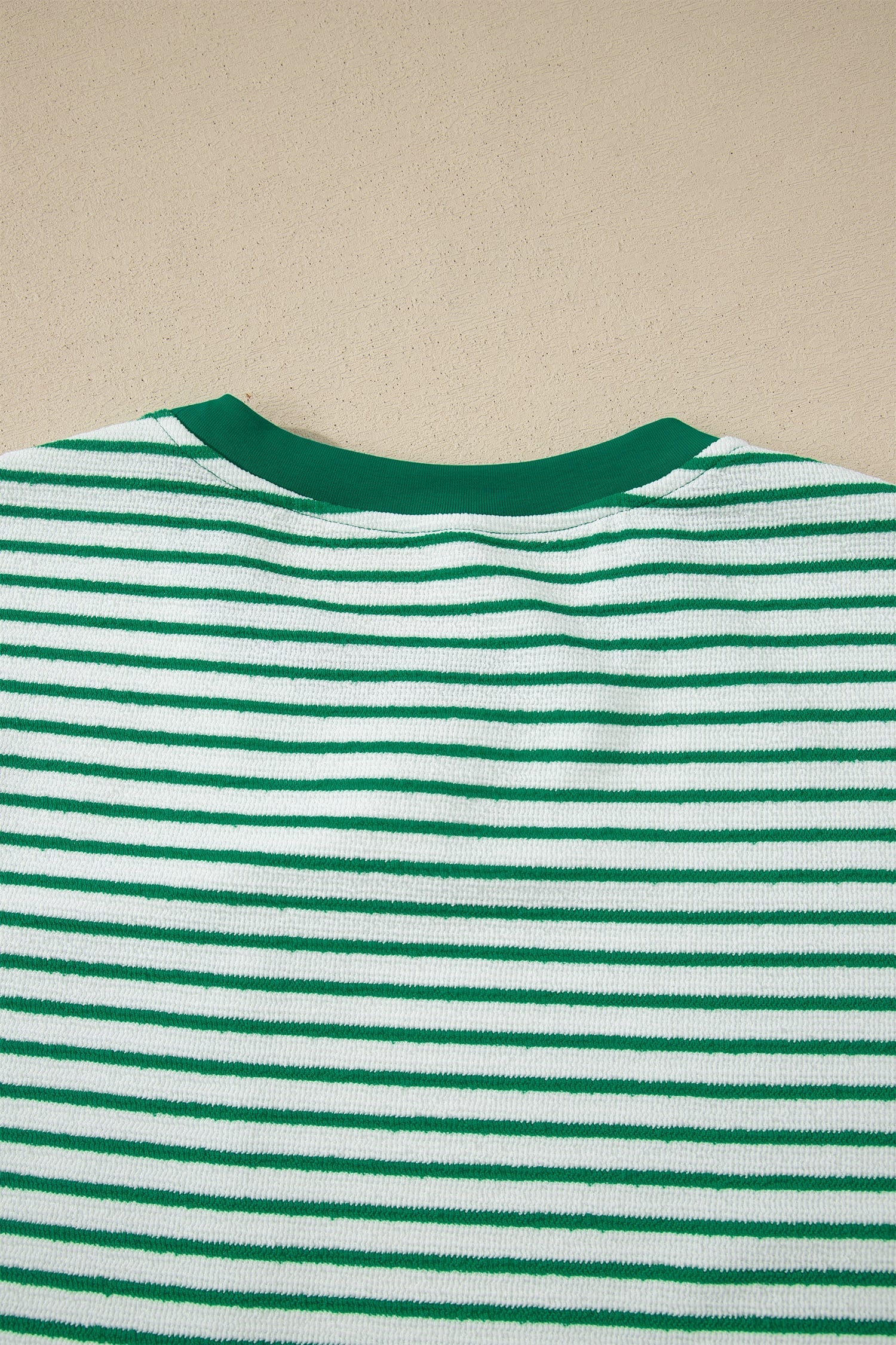 Green Stripe Crew Neck Tee Drawstring Waist Cropped Pants Set