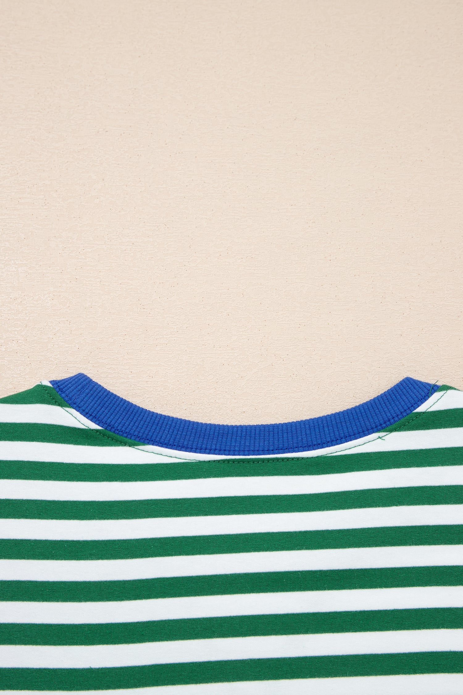 Green Stripe Drop Shoulder Boxy Casual Terry Short Set