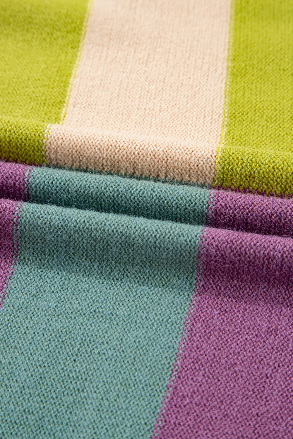 Green Stripe Drop Shoulder Ribbed Edge Casual Sweater