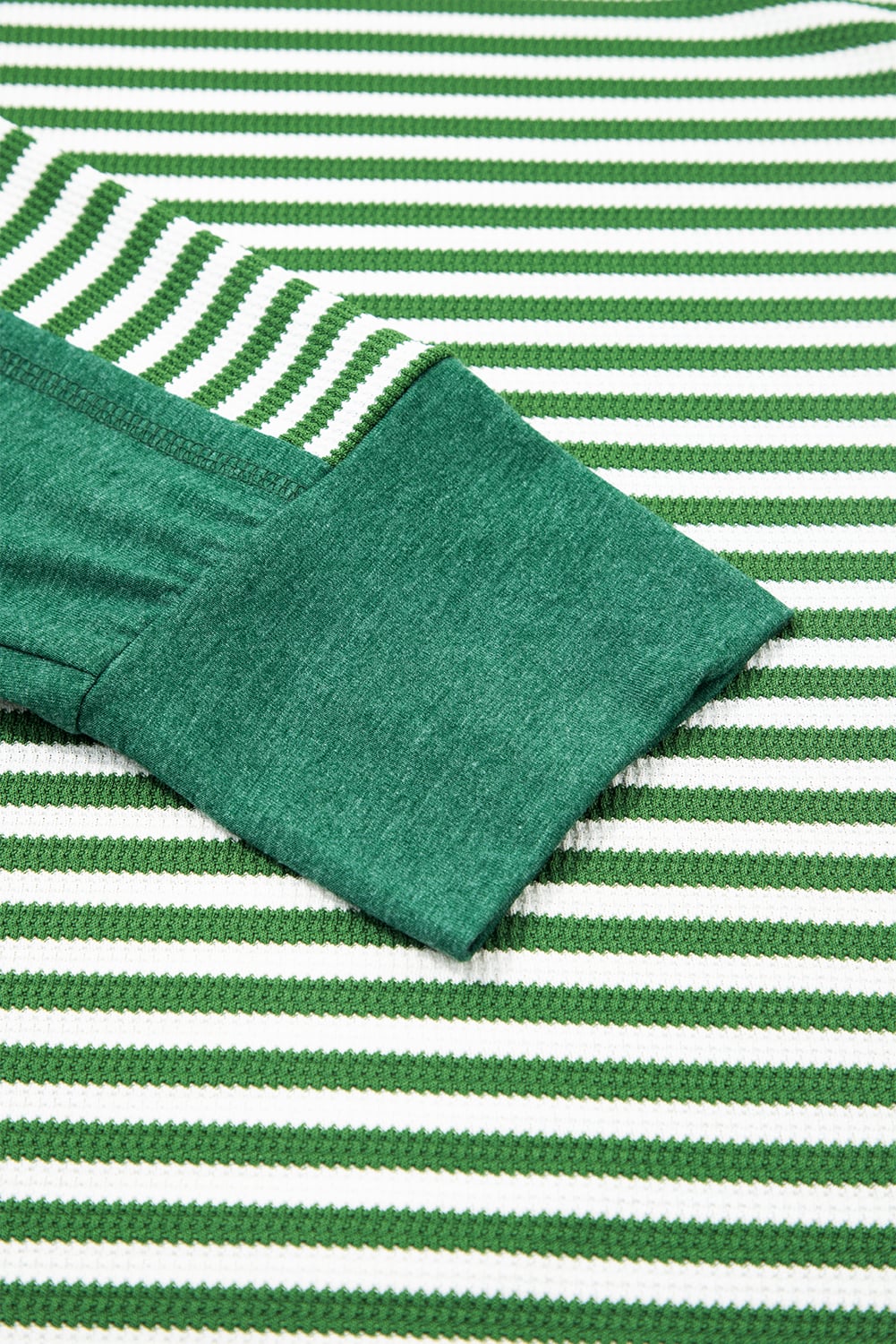 Green Stripe Exposed Seam Patchwork Plus Size Thermal Top