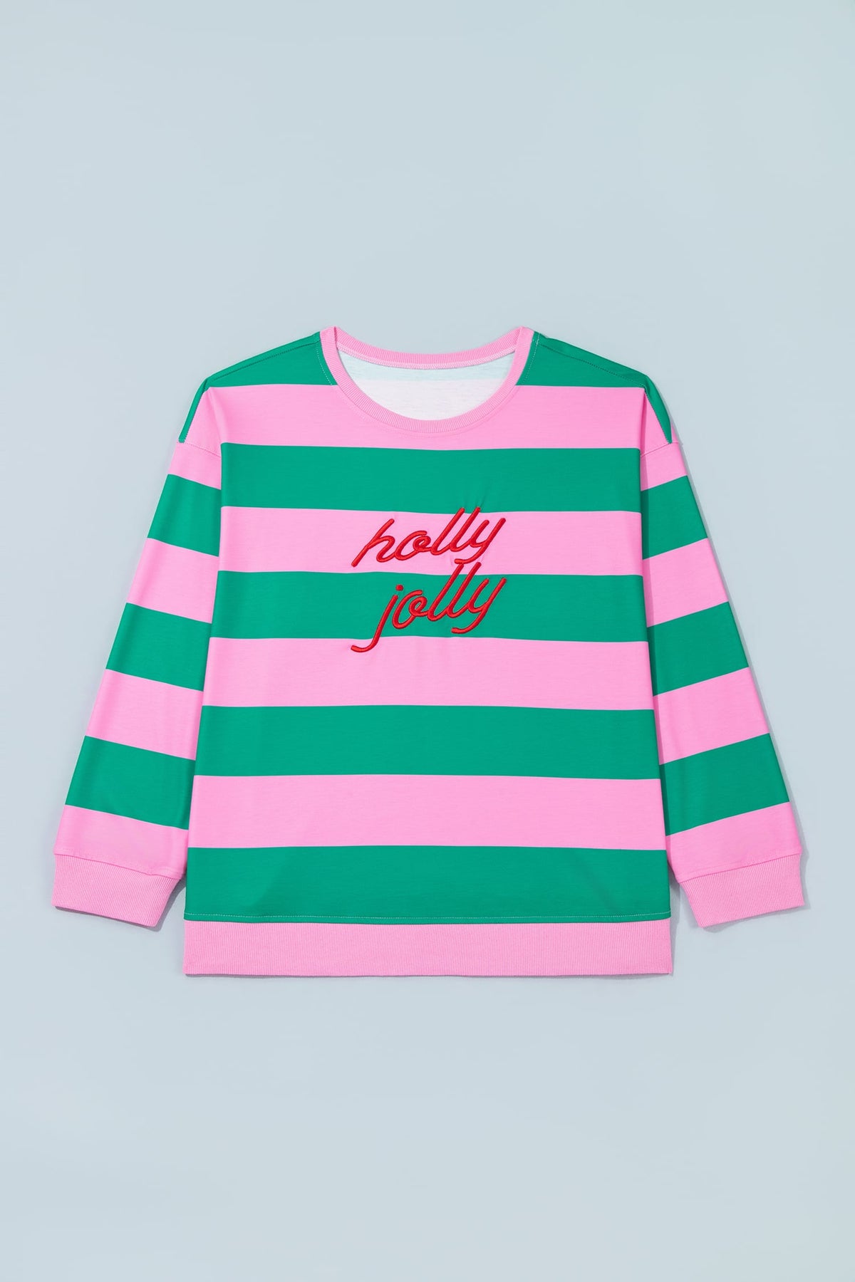 Green Stripe Festive Holly Jolly Printed Casual Plus Size Sweatshirt