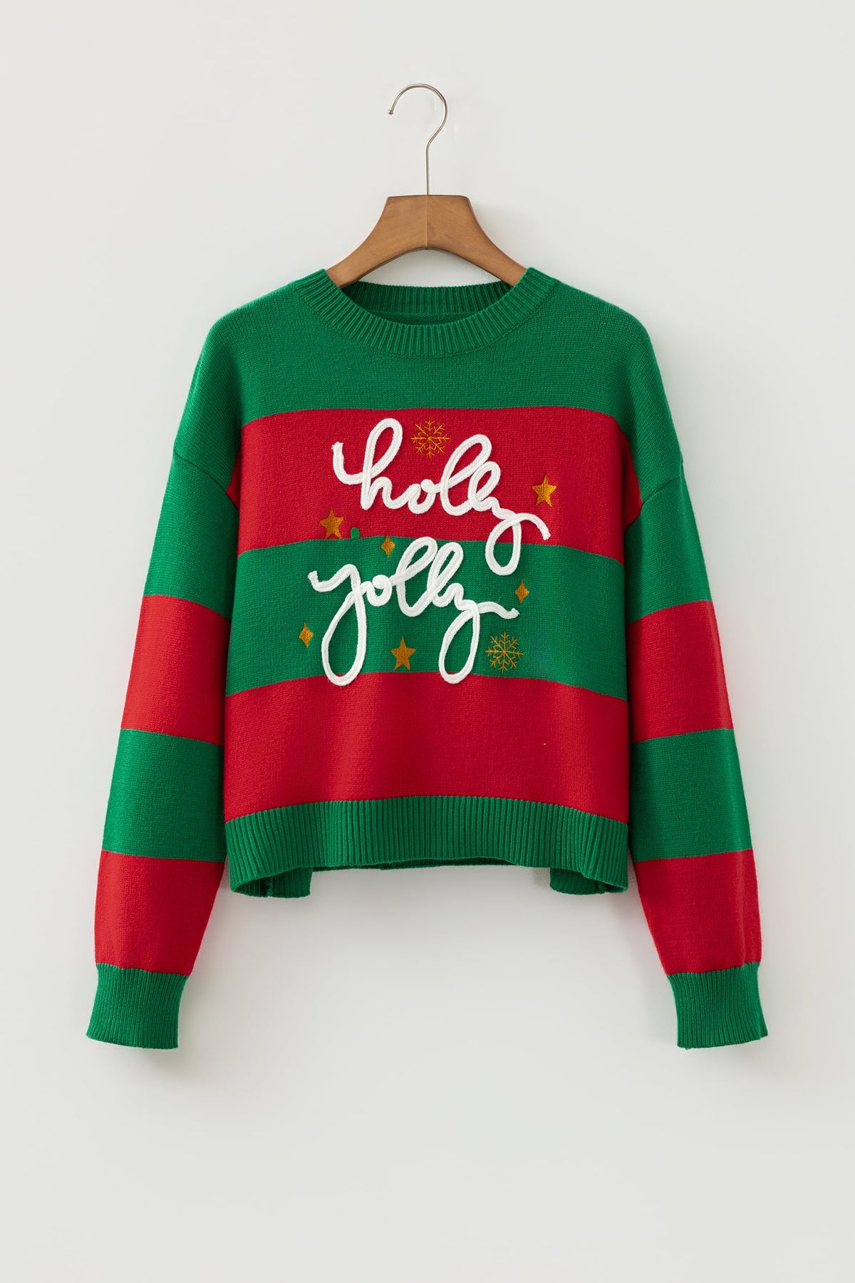 Green Stripe Festive Holly Jolly Sequin Christmas Holiday Sweater
