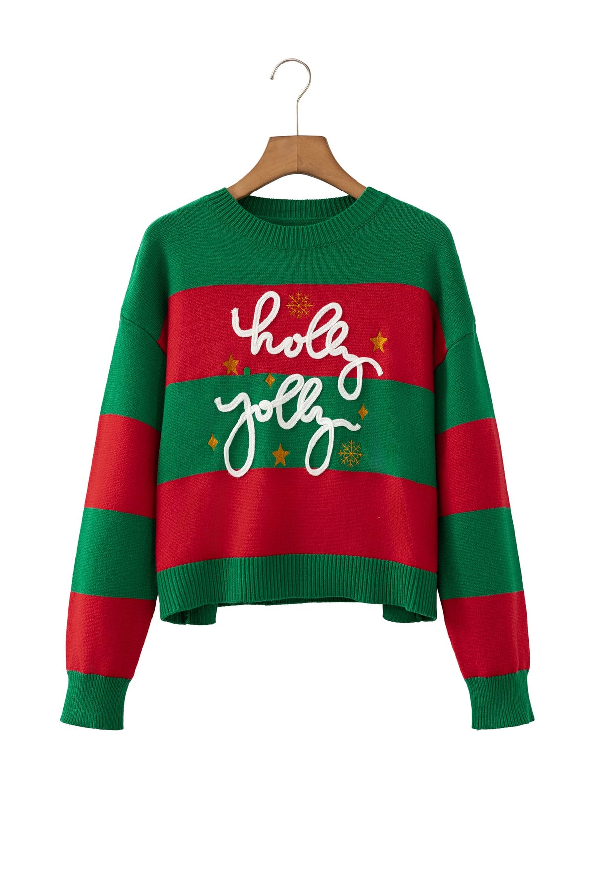Green Stripe Festive Holly Jolly Sequin Christmas Holiday Sweater
