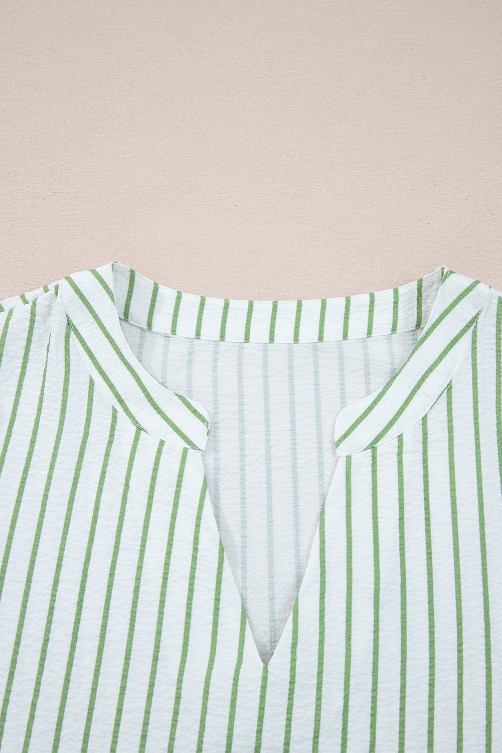 Green Stripe Flower Puff Sleeve Notched V Neck Babydoll Blouse