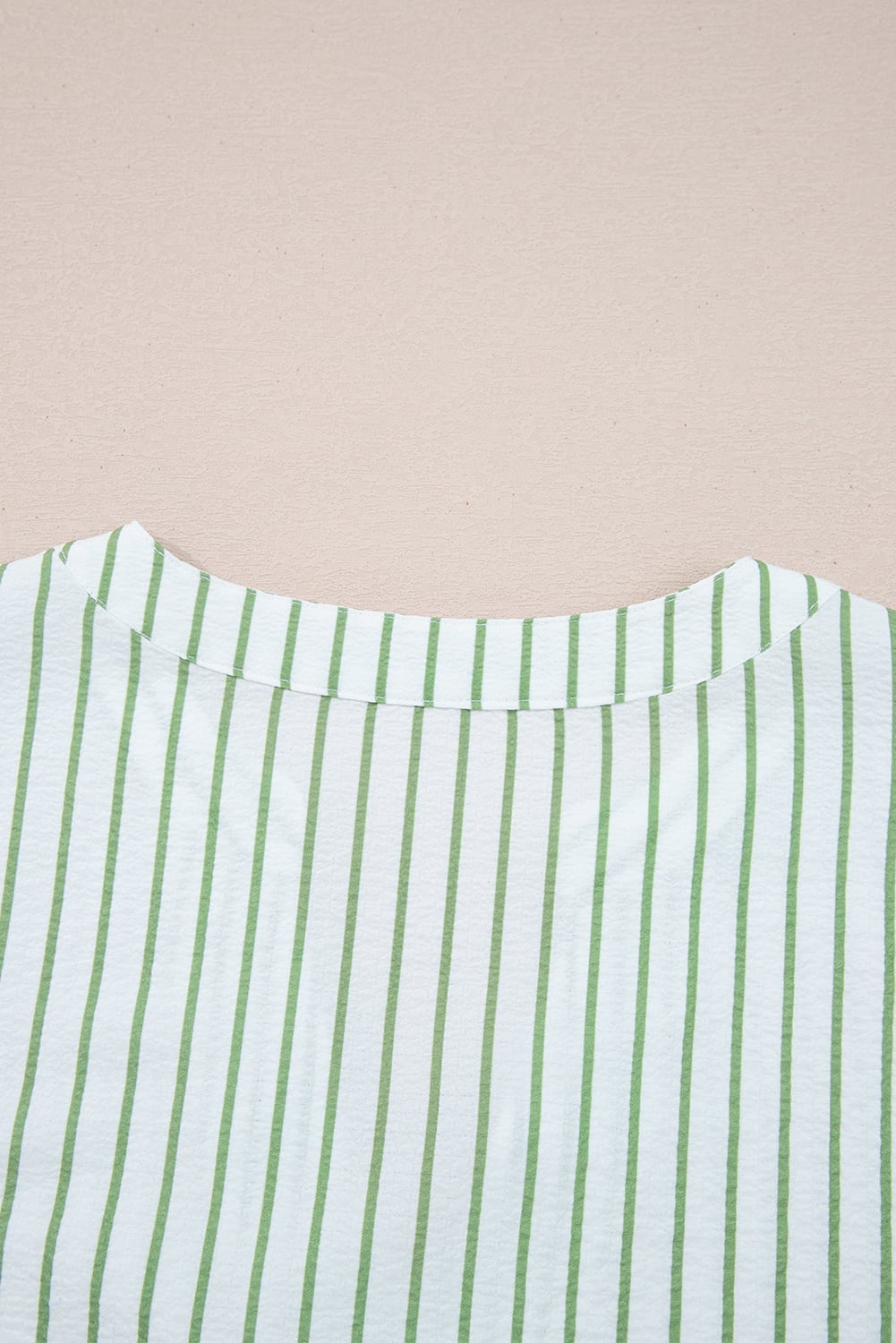 Green Stripe Flower Puff Sleeve Notched V Neck Babydoll Blouse