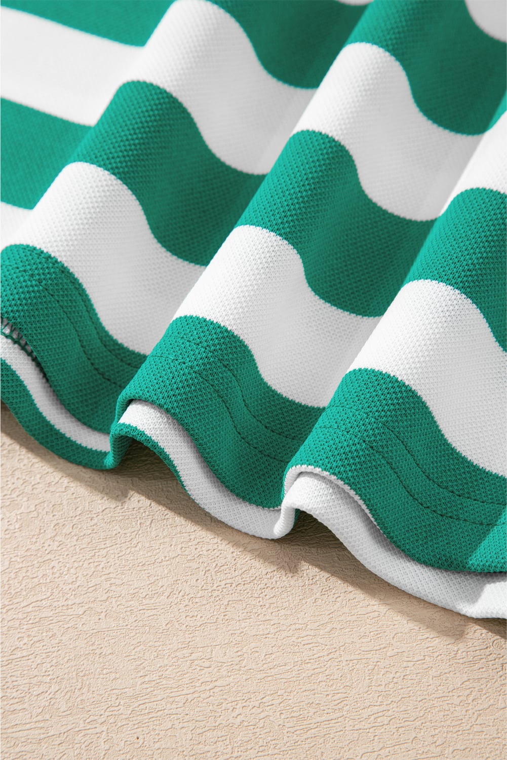 Green Stripe Flutter Sleeve Round Neck T Shirt