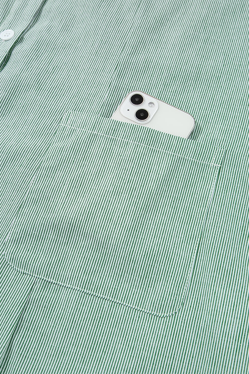 Green Stripe Frilled Sleeveless Collar Front Pocket Button Up Mini Dress