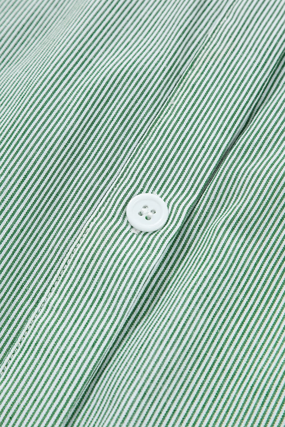 Green Stripe Frilled Sleeveless Collar Front Pocket Button Up Mini Dress