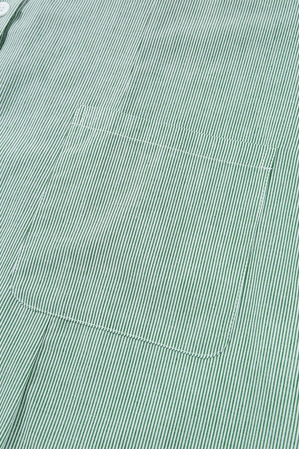 Green Stripe Frilled Sleeveless Collar Front Pocket Button Up Mini Dress