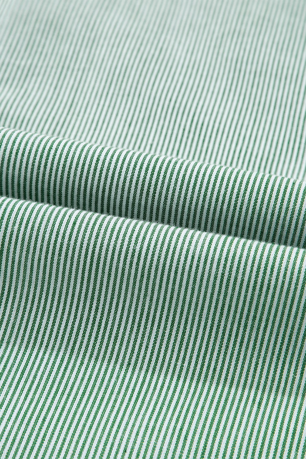 Green Stripe Frilled Sleeveless Collar Front Pocket Button Up Mini Dress