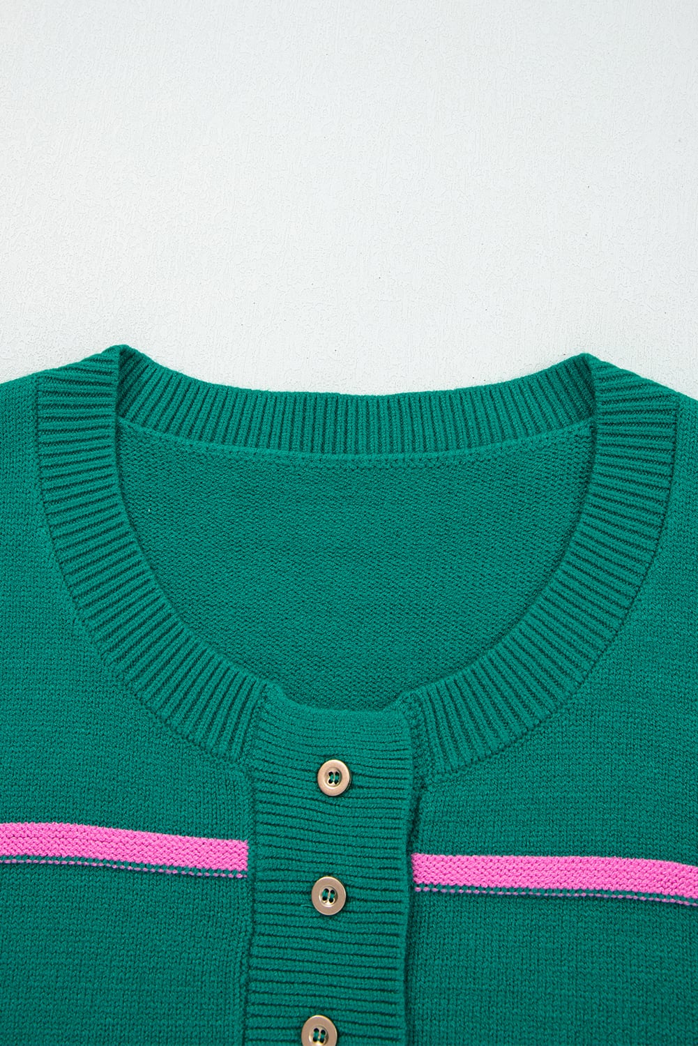 Green Stripe Half Buttons Drop Shoulder Plus Size Sweater