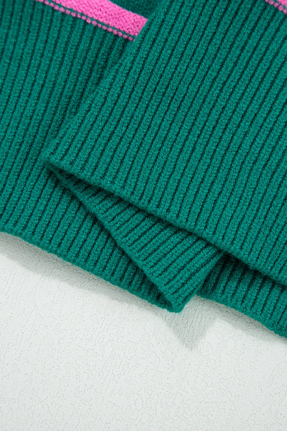 Green Stripe Half Buttons Drop Shoulder Plus Size Sweater