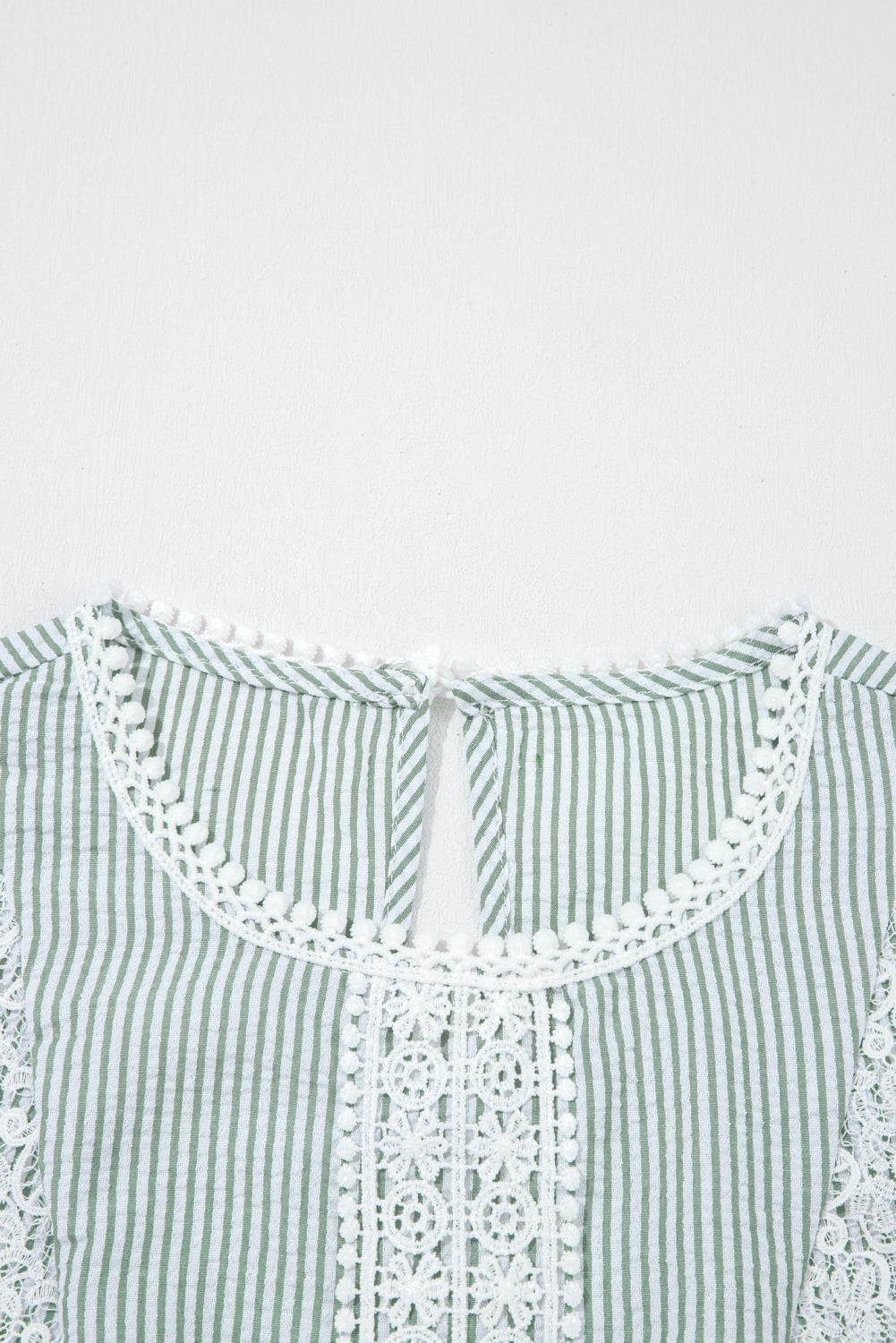 Green Stripe Lace Patchwork Crew Neck Tank Top