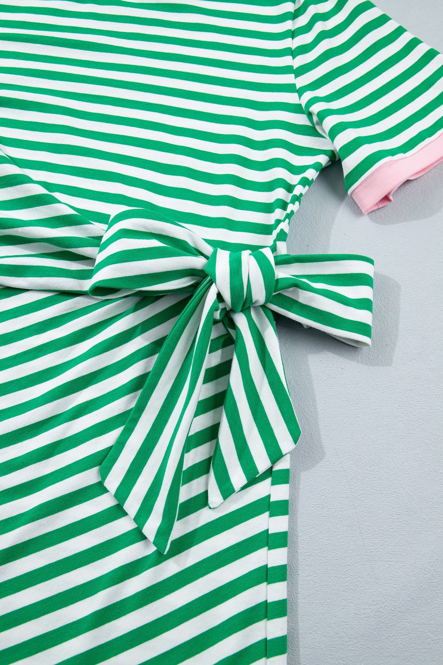 Green Stripe Nautical Tie Contrast Trim Round Neck T Shirt Mini Dress