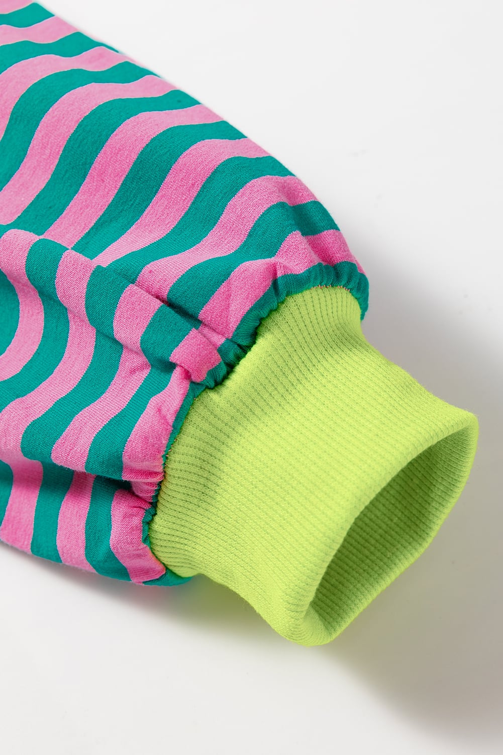Green Stripe Oversized Contrast Trim Pullover Sweatshirt