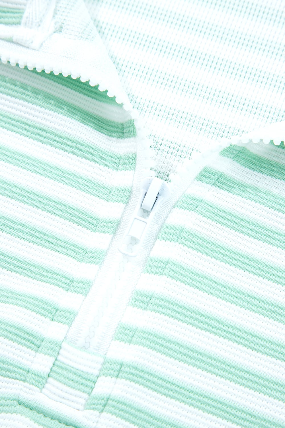 Green Stripe Quarter Zip Collar Pullover Long Sleeve Top