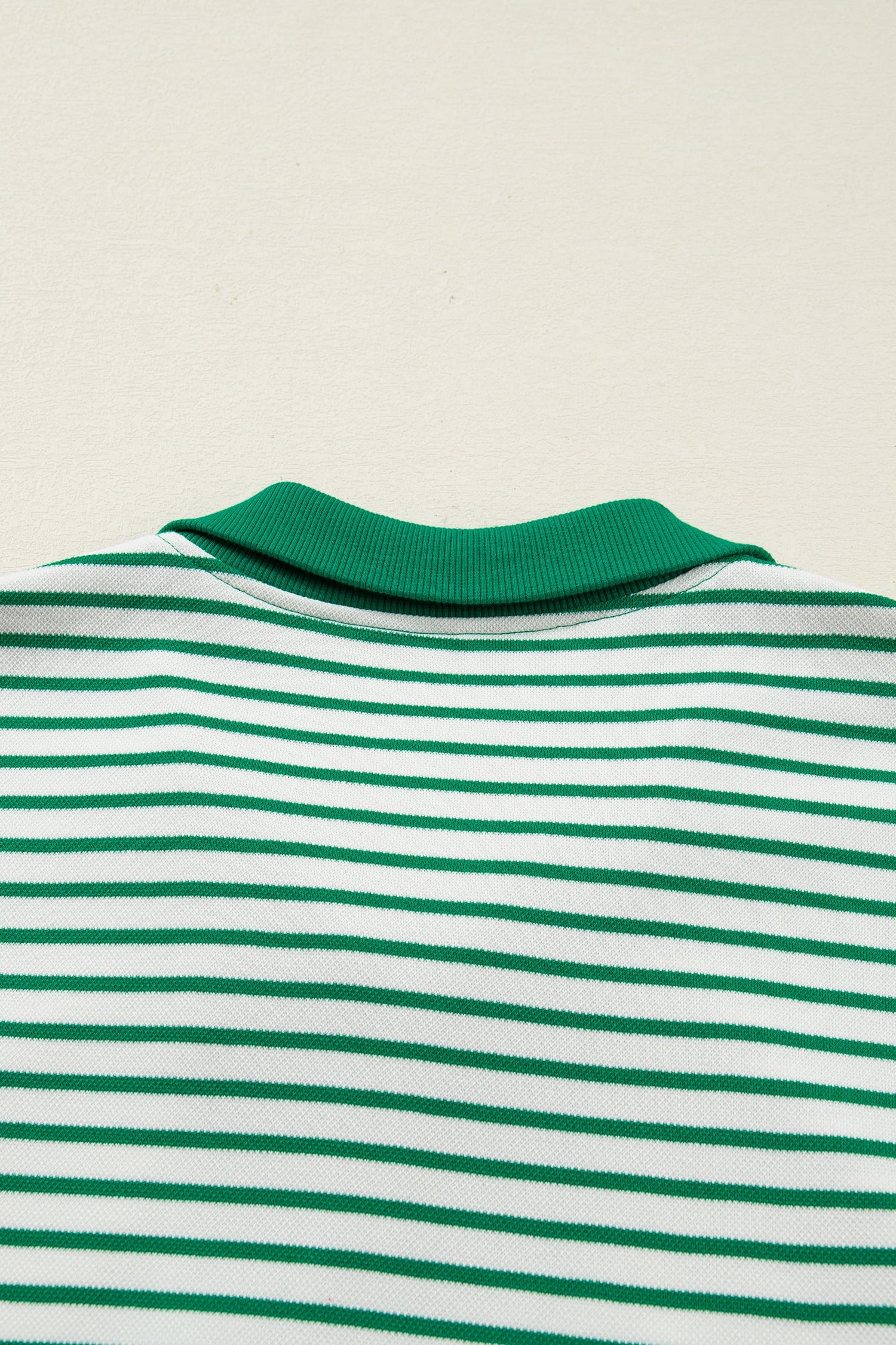 Green Stripe Quarter Zip Polo Collar T Shirt Dress with Pockets