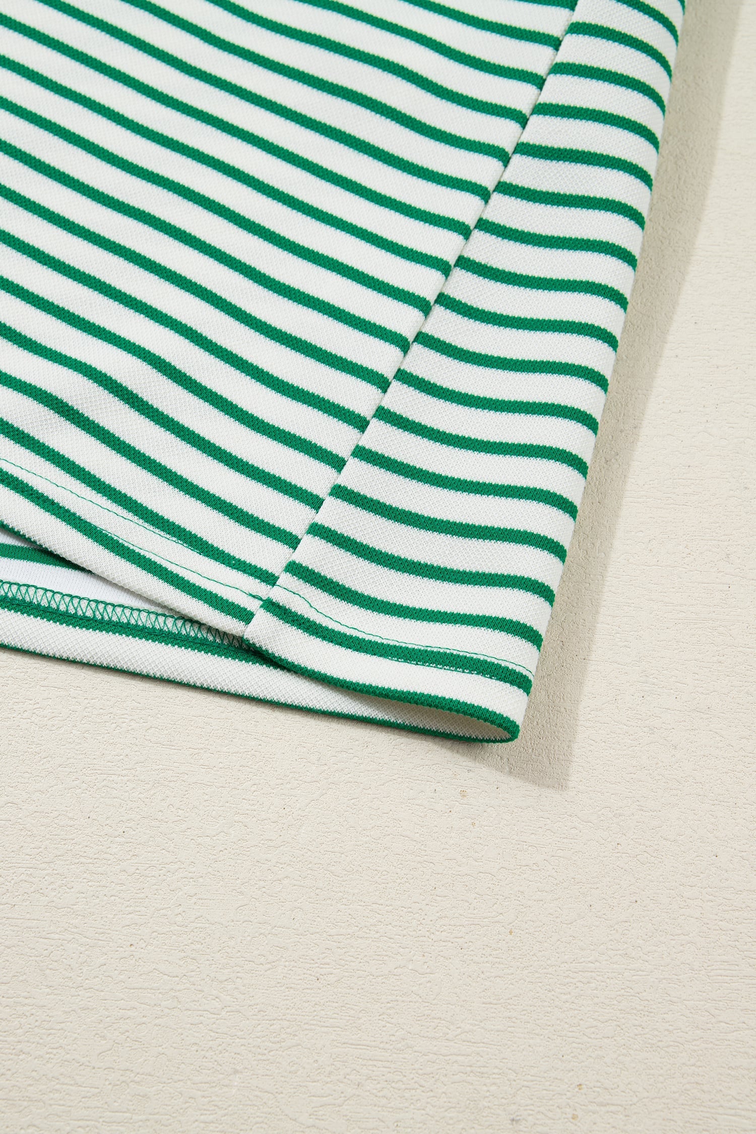 Green Stripe Quarter Zip Polo Collar T Shirt Dress with Pockets