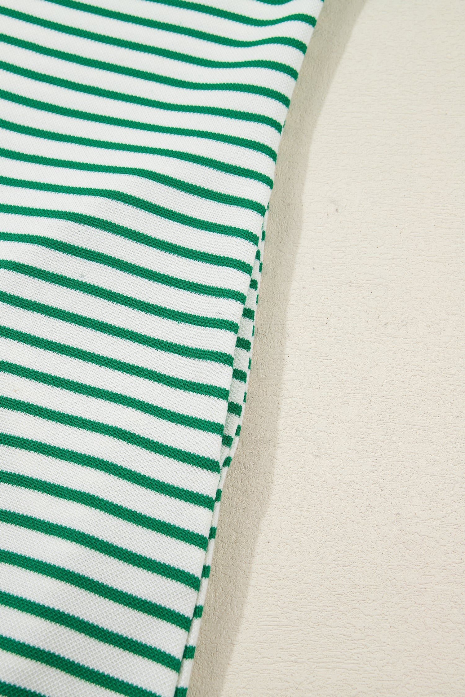 Green Stripe Quarter Zip Polo Collar T Shirt Dress with Pockets