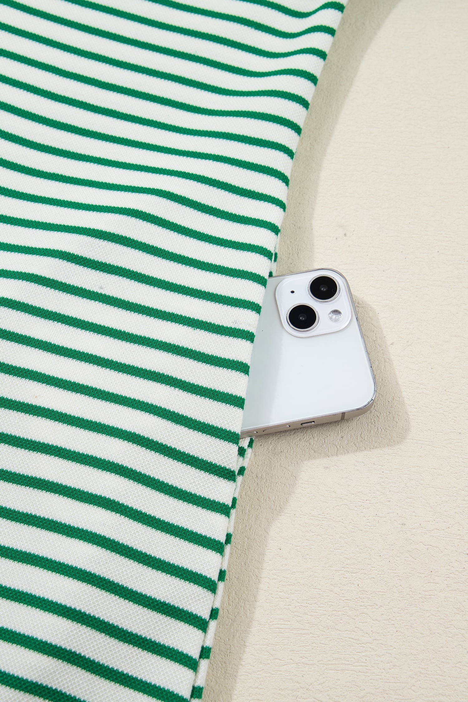 Green Stripe Quarter Zip Polo Collar T Shirt Dress with Pockets