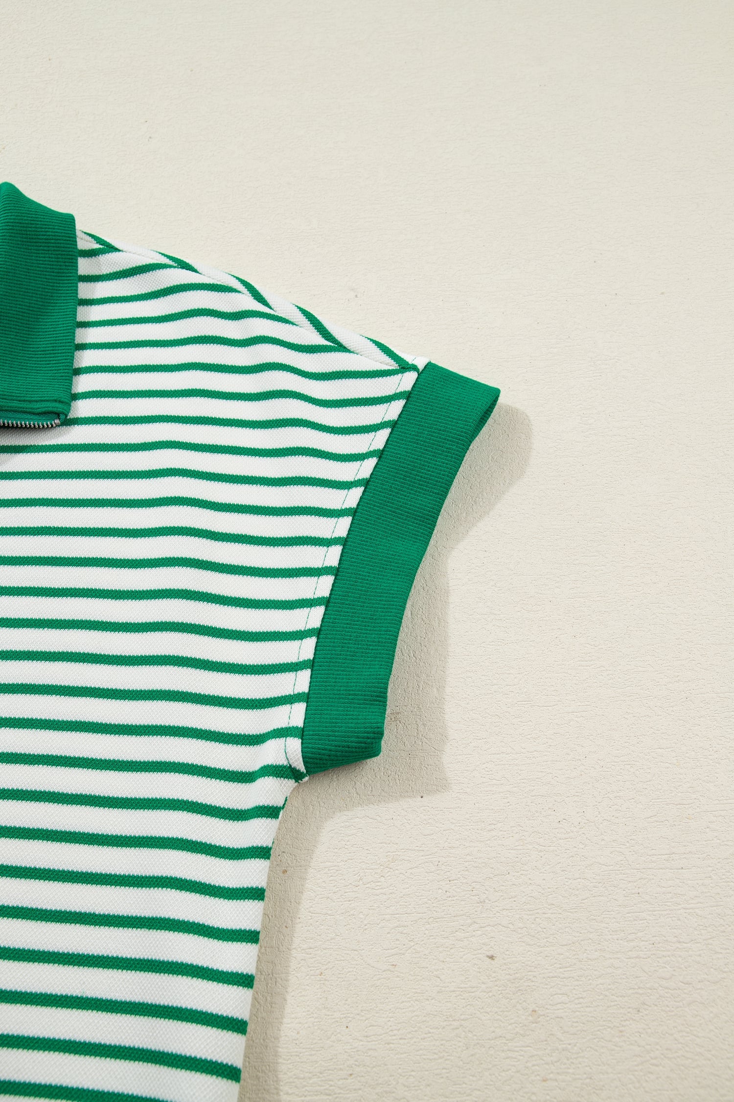 Green Stripe Quarter Zip Polo Collar T Shirt Dress with Pockets