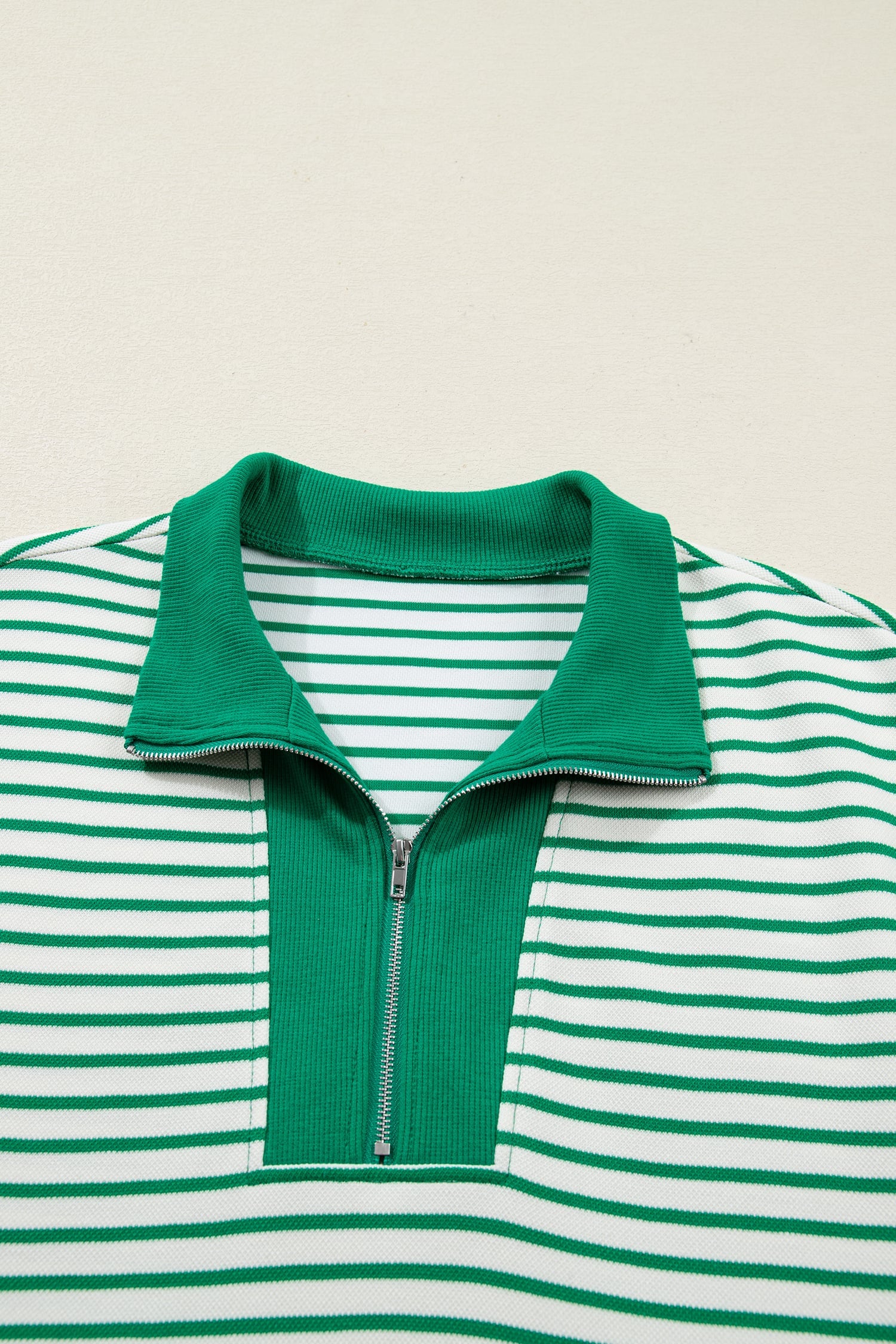Green Stripe Quarter Zip Polo Collar T Shirt Dress with Pockets