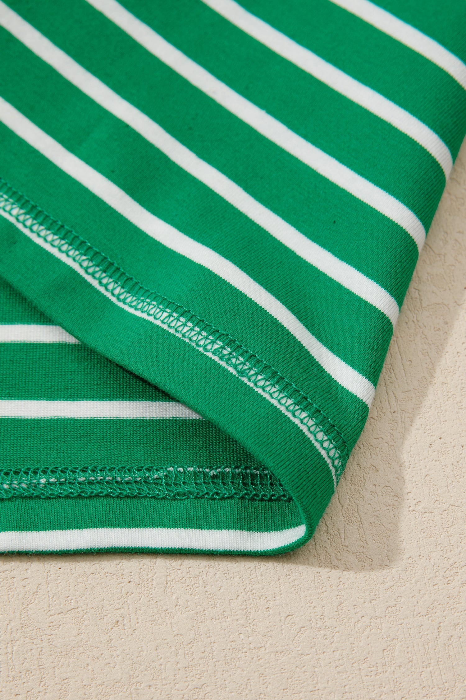 Green Stripe Ribbed Patchwork Seam Detail Half Sleeve Tee