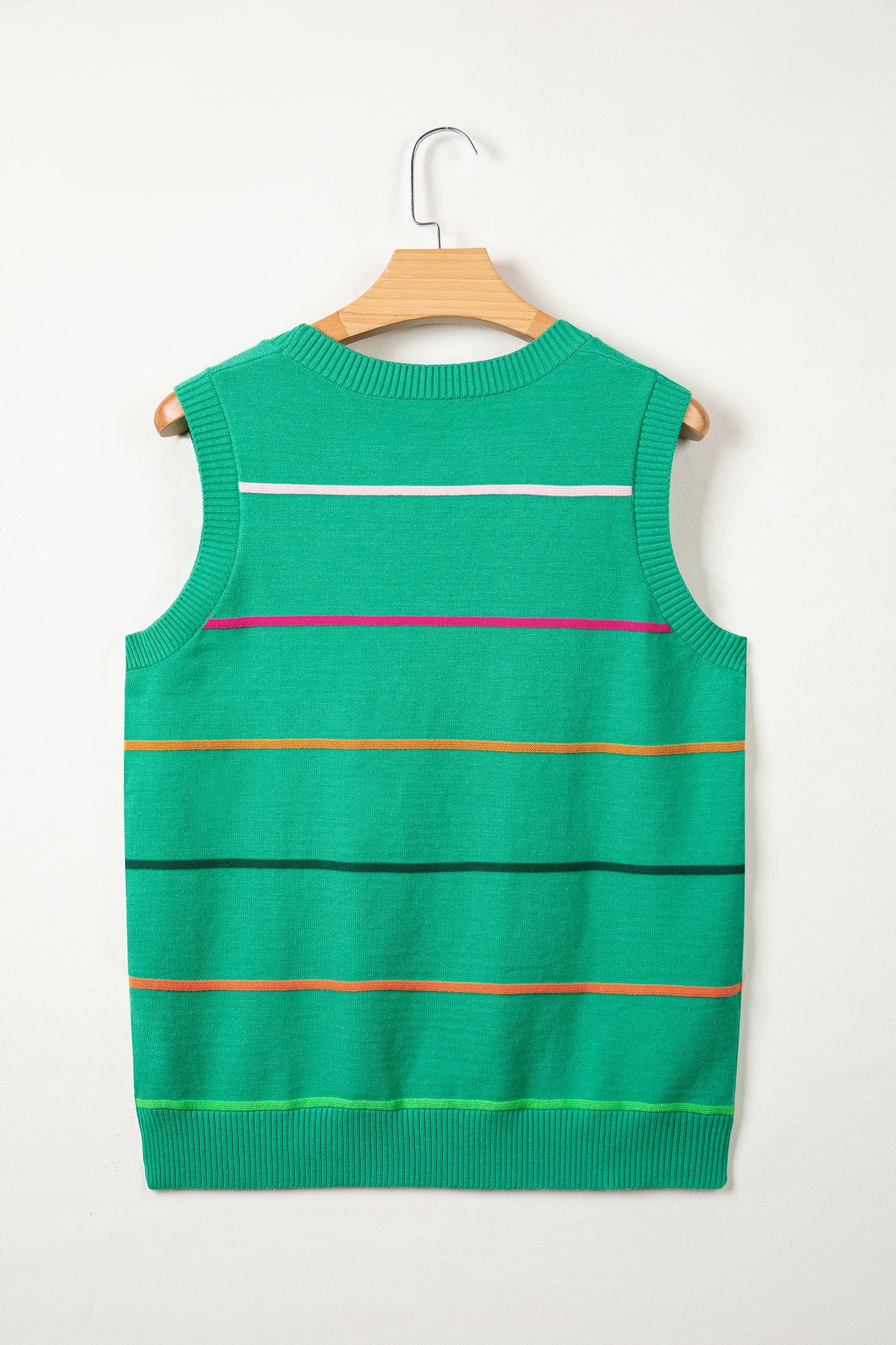 Green Stripe Round Neck Knitted Sweater Tank