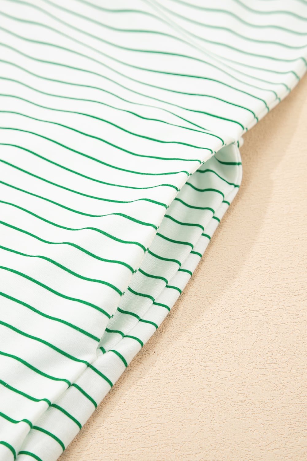 Green Stripe Ruffled Short Sleeve Crew Neck T Shirt Shift Mini Dress