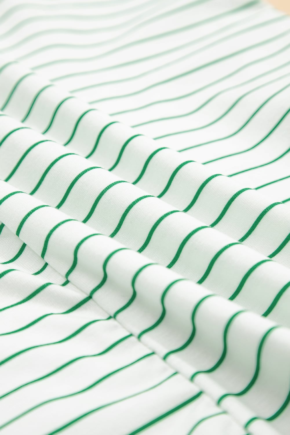 Green Stripe Ruffled Short Sleeve Crew Neck T Shirt Shift Mini Dress