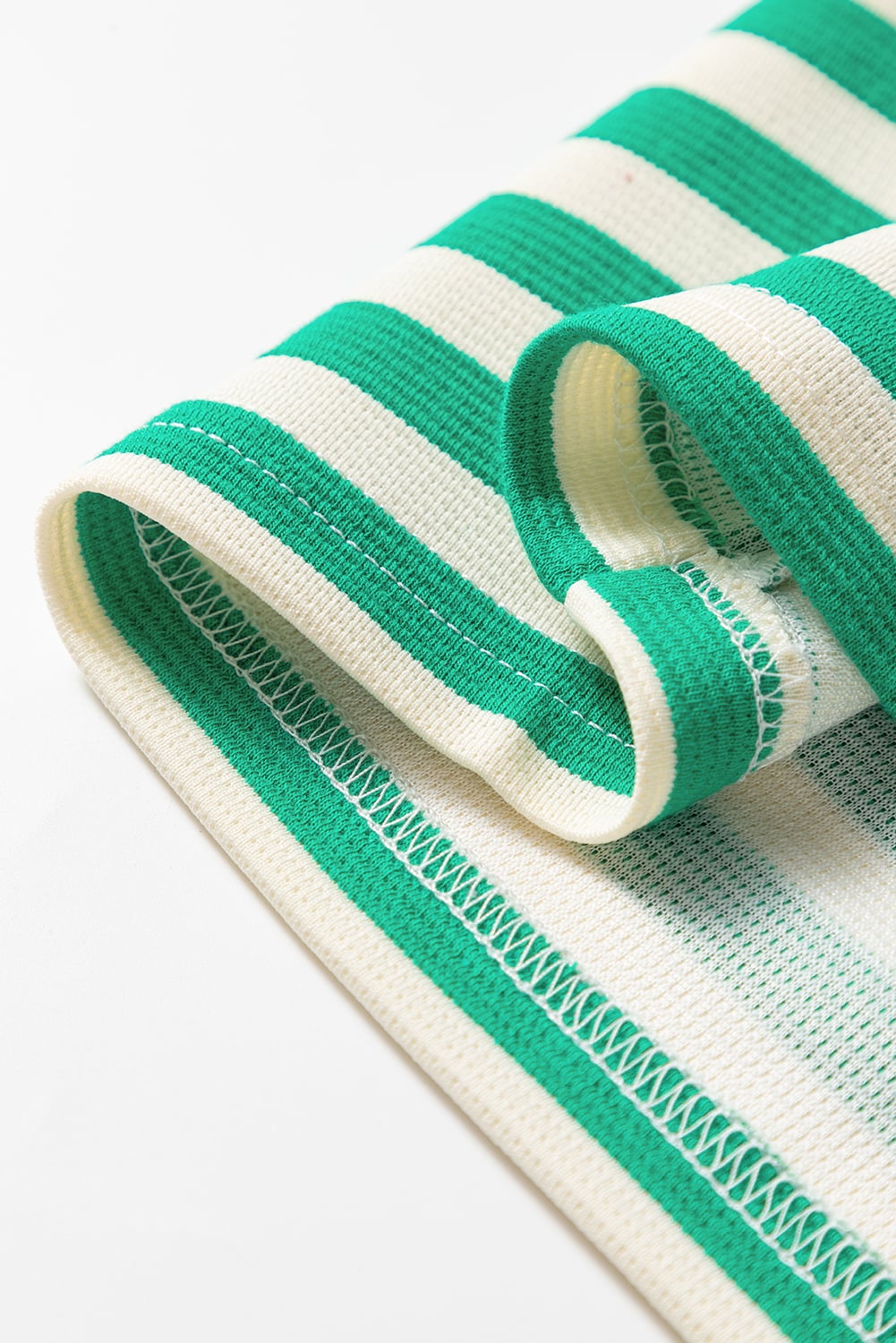 Green Striped Contrast Collar Split Neck Long Sleeve Mini Dress